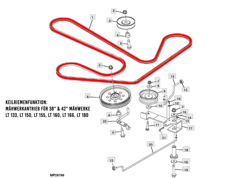 Keilriemen für John Deere Mähwerk Power Flow X300 X305R Grassammler LT 166 180